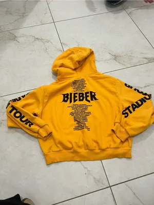 Justin Bieber Yellow Purpose Stadium Tour Cropped Hoodie Size Medium thumbnail 4