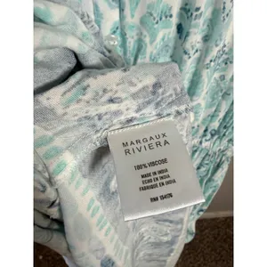 Margaux Riviera Blue White Print Viscose Maxi Dress Flutter Sleeve Size L thumbnail 6