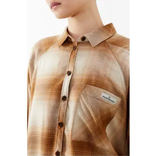 BDG Women’s Oversized Brown Plaid Button-Up Shirt – Casual Fall Layering Flannel thumbnail 3