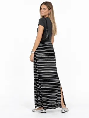 a.n.a Black White Striped Maxi Skirt Small Foldover Waist Stretch Knit Casual thumbnail 6
