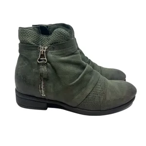 Miz Mooz Sunny Green Leather‎ Ankle Booties Boots Ruched Zip EU 36 US 6 Womens thumbnail 7