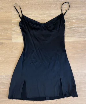 Are You Am I Mini Silk Slip Dress Prissi Size S Black thumbnail 1