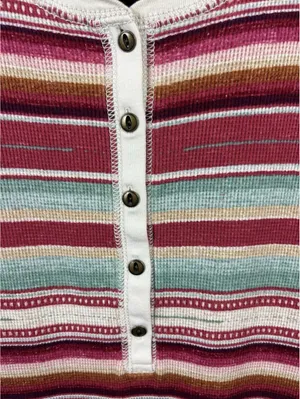 Chaps Denim Women's Sz L Striped Cotton South Western Henley Pullover Top thumbnail 4