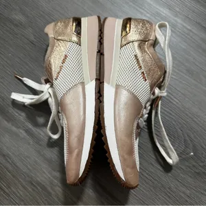 Michael Kors MK Allie Trainer Leather Pink‎ Gold Sneaker Shoes Size 8 thumbnail 3