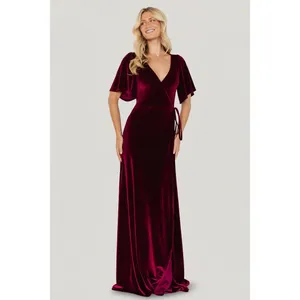 BALTIC BORN Meghan Velvet Wrap Maxi Dress Mulberry Purple Red Tie Waist X-Small thumbnail 4