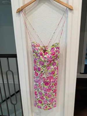 For Love & Lemons NWT Pink Floral Lace-Up Mini Dress Medium thumbnail 3