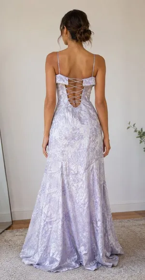 Masquerade Vintage Y2K Lace Up Back Purple Metallic Formal Wedding Prom Mermaid Dress 13/14 thumbnail 1