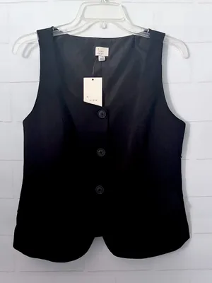 A New Day Black Tailored Button-Front Vest Size S NWT thumbnail 3