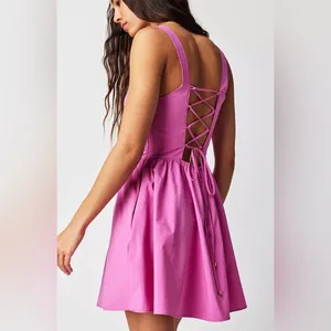 Free People East Side Lace Up‎ Mini Dress Pink Flower Power $98 Fairy Feminine thumbnail 2