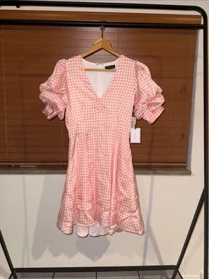 1. STATE Pink Gingham Puff-Sleeve Dress thumbnail 3