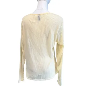 Divided H & M Top Yellow Semi Sheer Boho Casual Beach Stripes XL Long Sleeves thumbnail 5