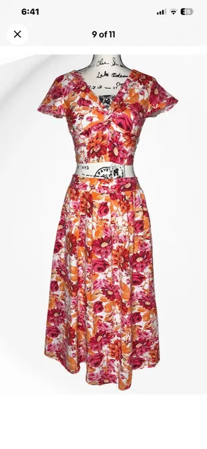 Japna Floral 2 Piece Crop Top Midi Skirt Set Women SM Boho Tropical Feminine Fun thumbnail 9