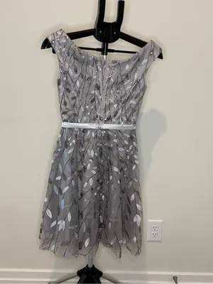 Quiz Silver Gray Sequin Embroidered Fit & Flare Dress Formal Homecoming Party thumbnail 5