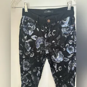 7 For All Mankind Sequin Embellished Skinny Jeans Black Blue Size 25 thumbnail 7