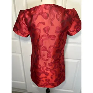 Show Me Your Mumu Jeanette Dress‎ NWT XS Red Jacquard Mini Velvet Bow What Fun thumbnail 4