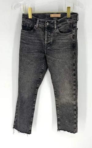 7 For All Mankind Luxe Vintage High Waist Raw Hem Jeans Washed Black Denim 25‎ thumbnail 1