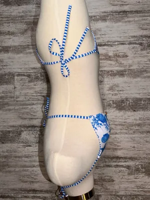Two Piece White and Blue Reversible Bikini Set  thumbnail 5