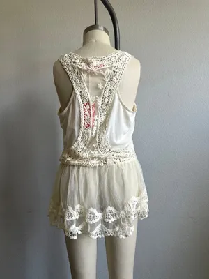 Lulumari Lace Mesh Romper Tank Cream Size S Boho Fairycore thumbnail 3