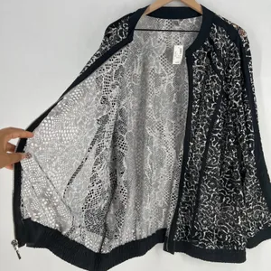 Avenue Sheer Bomber Jacket Womens 26/28 (3X) Black White Leopard Print Full Zip thumbnail 12