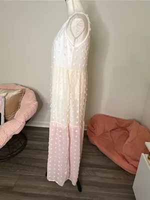 Andrée by Unit Maxi Dress M Pink White Swiss Dot thumbnail 5