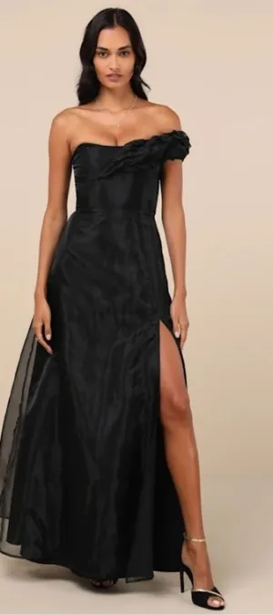 LULU's Chic Sexy Elegant Flowy Prom Wedding Sophisticated One Shoulder Maxi thumbnail 1