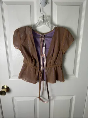 House of CB Maia Shimmer Cafe Au Lait Tie Front Top XS thumbnail 2
