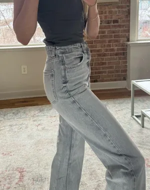 ZARA Gray Straight Leg Raw Hem Jeans thumbnail 2