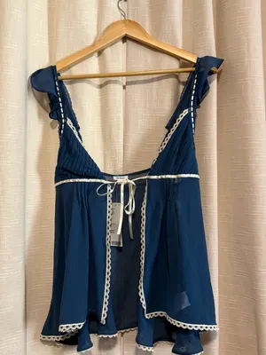 NWT Kimchi Blue babydoll Blue Camisole with Cream Lace Trim thumbnail 3