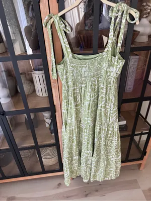Blu Pepper midi dress bows olive tropical doodles tie straps square neck tiered thumbnail 5