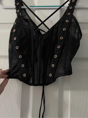 Victoria’s Secret Very Sexy Black Lace Boned Corset Bustier Top M DD Y2K thumbnail 7