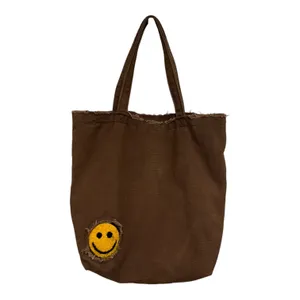 Urban Outfitters Smile Patch Distressed Canvas Brown Tote Bag thumbnail 4