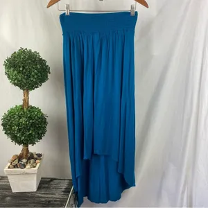 Free People Beach Teal Blue Asymmetric Hem Maxi Long Skirt M thumbnail 2
