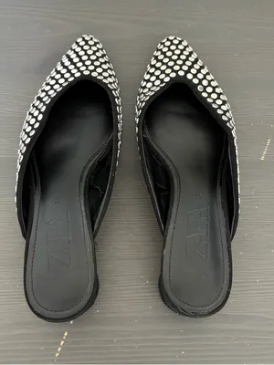 ZARA Black Studded Mules Size 37 Pointed Toe Kitten Heel Slip On Flats Chic thumbnail 8