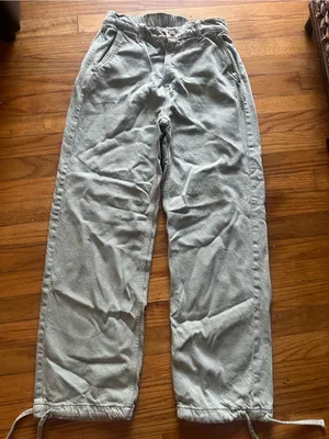 Zara Sage Green Wide Leg Utility Pants Elastic Waist Drawstring Cuff Size S thumbnail 1