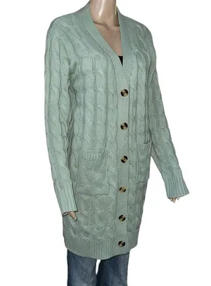 Cable knit buttoned long cardigan thumbnail 8