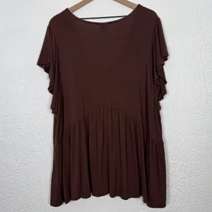 Torrid Knit V-Neck Lace Inset Babydoll Top Brown Size 5 thumbnail 3