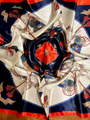 Vintage Regal Carriage&Horse EQUESTRIAN oversized square Silk Scarf 35/35 thumbnail 14