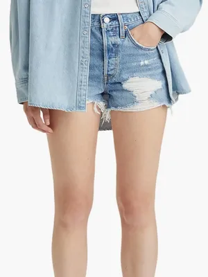 Levi’s 501 Original Denim Distressed Button Fly Shorts in Quiet Riot Size 27 thumbnail 1