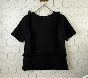 English Factory Fringe Black Shirt Short Sleeve Blouse - Size - Small thumbnail 1