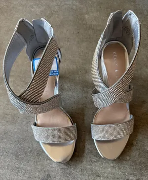 Kelly & Katie Sparkling Silver Rhinestone Strappy Heels thumbnail 1
