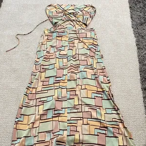 12th Tribe Geometric Block Print Maxi Dress in Beige, Mint & Terracotta Size L thumbnail 10