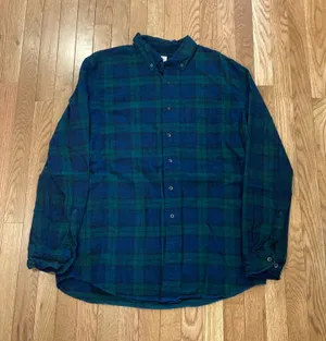 L.L. Bean Men’s Outdoor Green and Blue Plaid Flannel Casual Button Down Shirt thumbnail 1