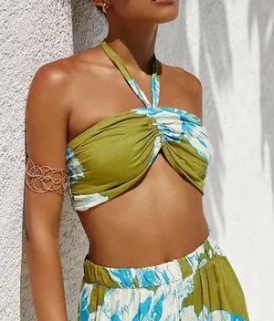 by Anthropologie Printed Smocked Bandeau Top thumbnail 1