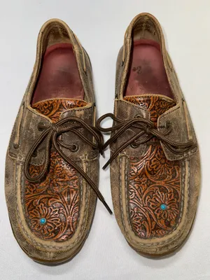 Twisted X Western Driving Moccasins Shoes Womens 8.5 M Tooled Floral Turquoise thumbnail 2