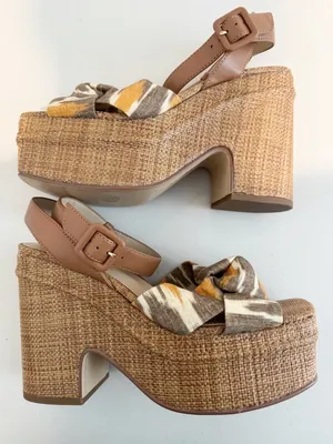 Sam Edelman Theresa Sandals Size 8 Gray Linen Multi‎ Strap Platform Vacation thumbnail 3