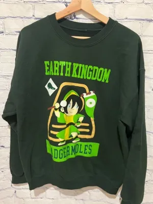 Avatar Earth Kingdom Badgermoles Sweatshirt Size L Green Long Sleeve thumbnail 1
