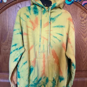 Vibrant Tie-Dye Hoodie - Yellow-Gold Orange, Green front pouch Size XL thumbnail 4