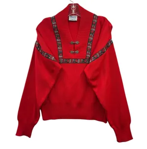 Vintage Meister Women's Red‎ Wool Blend Knit Sweater V-Neck Metal Clasps Retro M thumbnail 1