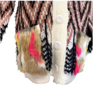 NWT Nylon Apparel Button‎ Front Cardigan Fuzzy Multicolor Fur Pockets Size S/M thumbnail 2