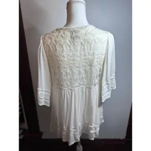 Knox Rose Women White Embroidered Lace V-Neck Boho Tunic Top Size M RN17730 thumbnail 4